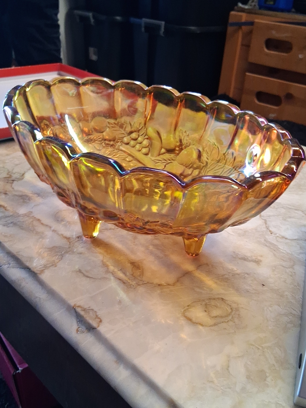 Vintage Iridescent Yellow Carnival Glass Bowl